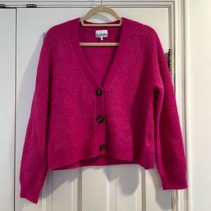 Ganni pink cropped sweater alpaca wool